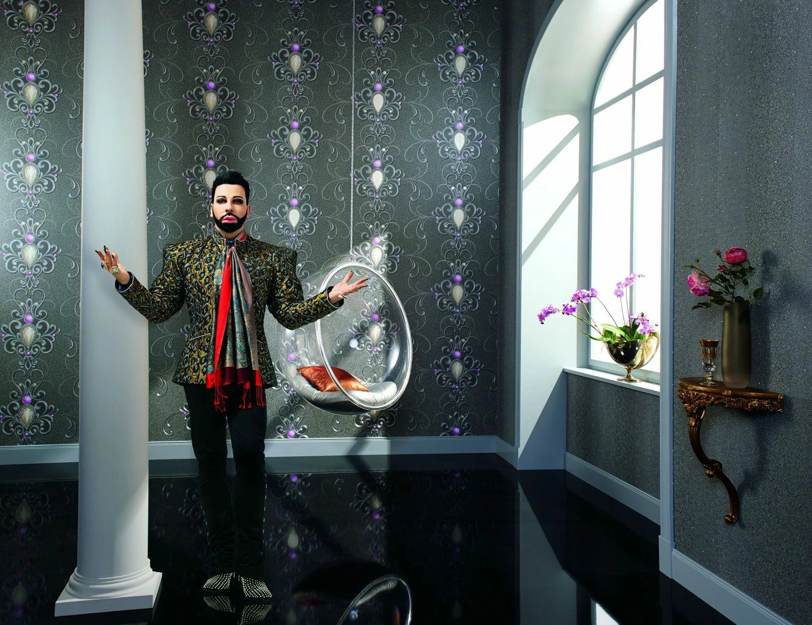 Glööckler Tapete Vlies Struktur Uni Beige Glanz 54448 4 Glööckler Tapete Vlies Struktur Uni Beige Glanz 54448 – Bild 2