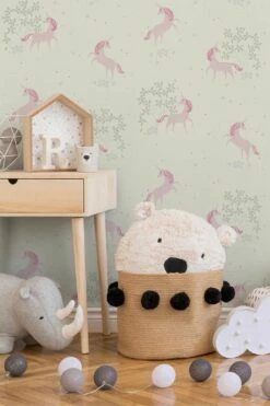 Kindertapete Einhorn Floral Weiß Rosa Glitzer 36989-1 -Haus Dekoration Kindertapete Einhorn Floral weiss rosa Glitzer 36989 1 191720 2