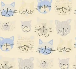 Kindertapete Kätzchen Comic Beige Blau 36754-1