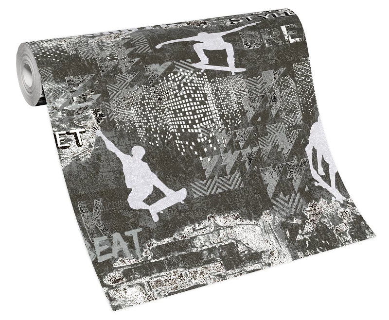 Kindertapete Sweet And Cool Skater Grau 10141-34 4 Kindertapete Sweet And Cool Skater Grau 10141-34 – Bild 2