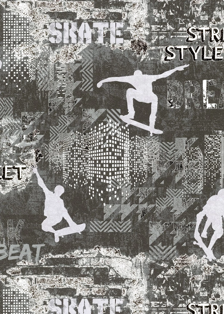 Kindertapete Sweet And Cool Skater Grau 10141-34 3 Kindertapete Sweet And Cool Skater Grau 10141-34