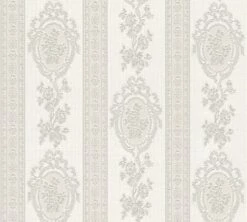 Tapete Vinyl Barock Gestreift Grau Glitzer AS 1861-57