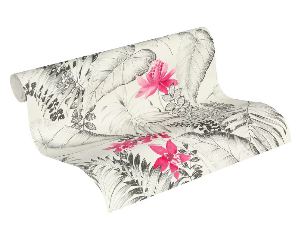 Tapete Vlies 37279-1 Floral Exotik Blumen Weiß-grau Pink 3 Tapete Vlies 37279-1 Floral Exotik Blumen Weiß-grau Pink