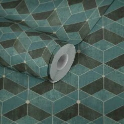 Tapete Vlies 3D-Effekt Grafisch Grün Schwarz Gold 38202-3