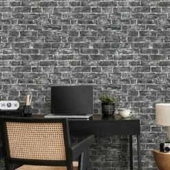 Tapete Vlies Backstein Wand Schwarz Grau 6318-15 -Haus Dekoration Tapete Vlies Backstein Wand schwarz grau 6318 15 63209911 5