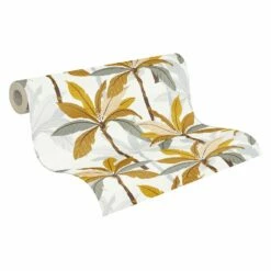 Tapete Vlies Blätter Palmen Weiß Gelb Grau 37530-2