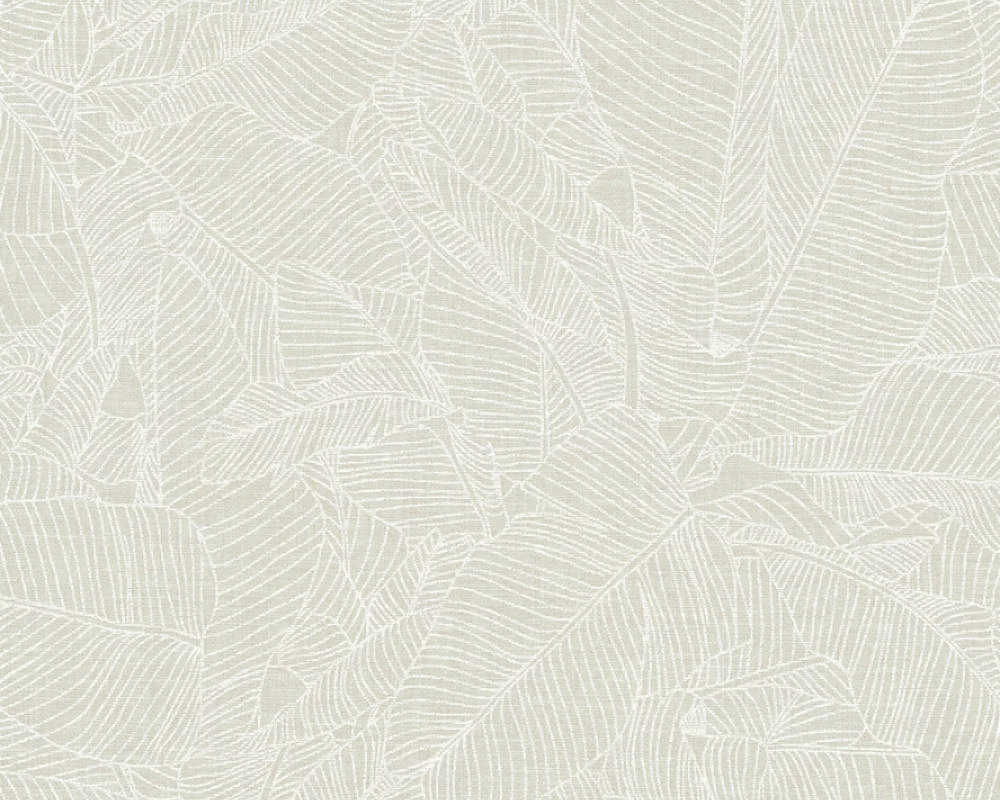 Tapete Vlies Blätter Grau Weiß Linen Style 36633-1 3 Tapete Vlies Blätter Grau Weiß Linen Style 36633-1
