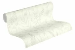 Tapete Vlies Blätter Weiß Greige Glitzer Jette 37363-1