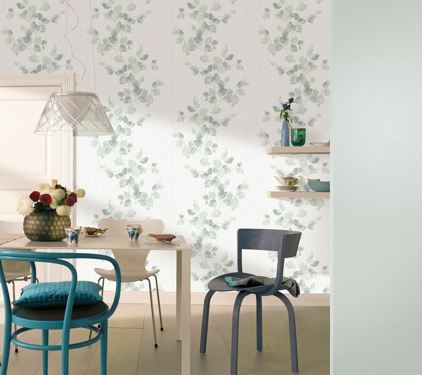 Tapete Vlies Blätterranke Floral Weiß Grüngrau 6734-20 4 Tapete Vlies Blätterranke Floral Weiß Grüngrau 6734-20 – Bild 2