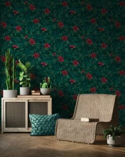 Tapete Vlies Blumen Blätter Floral Grün Rot 38028-1 -Haus Dekoration Tapete Vlies Blumen Blaetter Floral gruen rot 38028 1 63208147