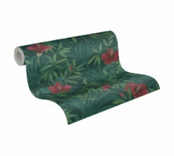 Tapete Vlies Blumen Blätter Floral Grün Rot 38028-1