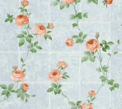 Tapete Vlies Blumen Fliesen Blau Grün Glanz 34501-1