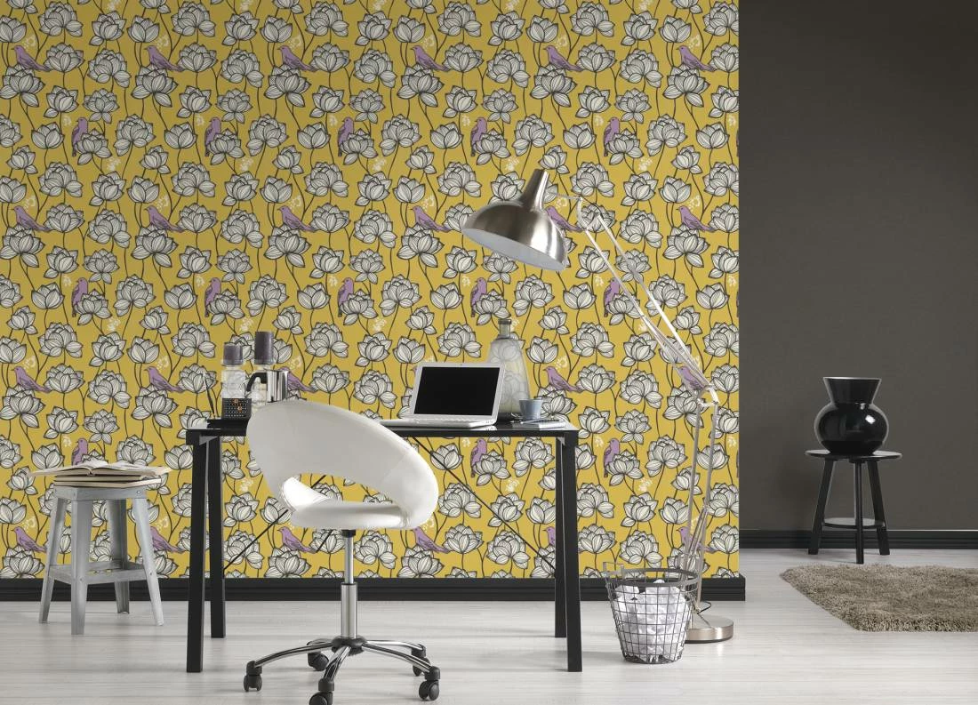 Vlies Tapete Floral Vögel Goldgelb Weiß AS Creation 36317-3 5 Vlies Tapete Floral Vögel Goldgelb Weiß AS Creation 36317-3 – Bild 3