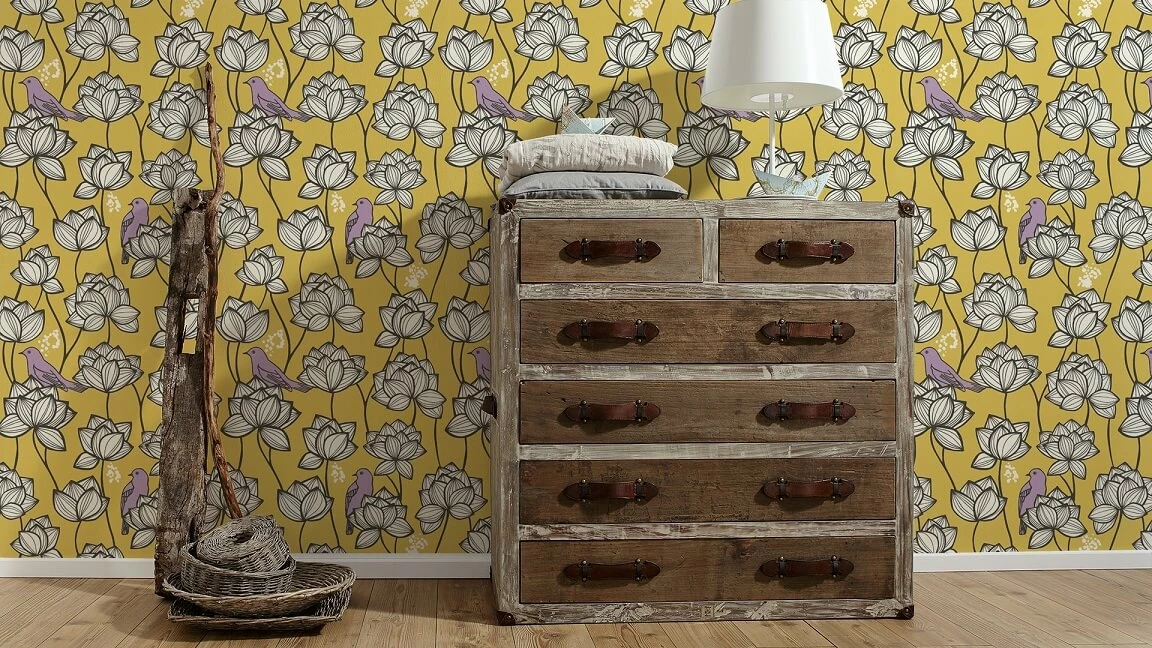 Vlies Tapete Floral Vögel Goldgelb Weiß AS Creation 36317-3 6 Vlies Tapete Floral Vögel Goldgelb Weiß AS Creation 36317-3 – Bild 4