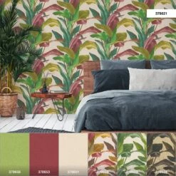 Tapete Vlies Floral Blätter Grün Rot Weiß 37862-1 -Haus Dekoration Tapete Vlies Floral Blaetter gruen rot weiss 37862 1 63206696 2