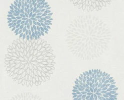 Tapete Vlies Kreise Floral Weiß Blau Glitzer 37264-2