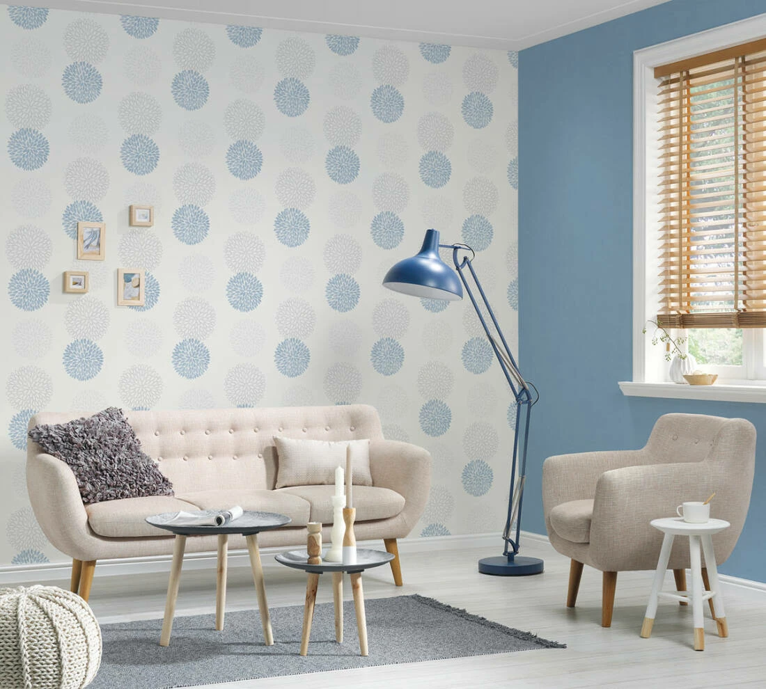 Tapete Vlies Kreise Floral Weiß Blau Glitzer 37264-2 4 Tapete Vlies Kreise Floral Weiß Blau Glitzer 37264-2 – Bild 2