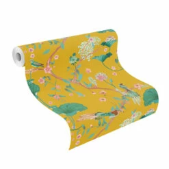 Tapete Vlies Rasch Blätter Vögel Gelb Grün 539448