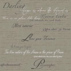 Vinyltapete Schrift Französisch Taupe Anthrazit 007849