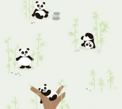 Vliestapete Kinder Pandas Bambus Beige Grün 38142-1